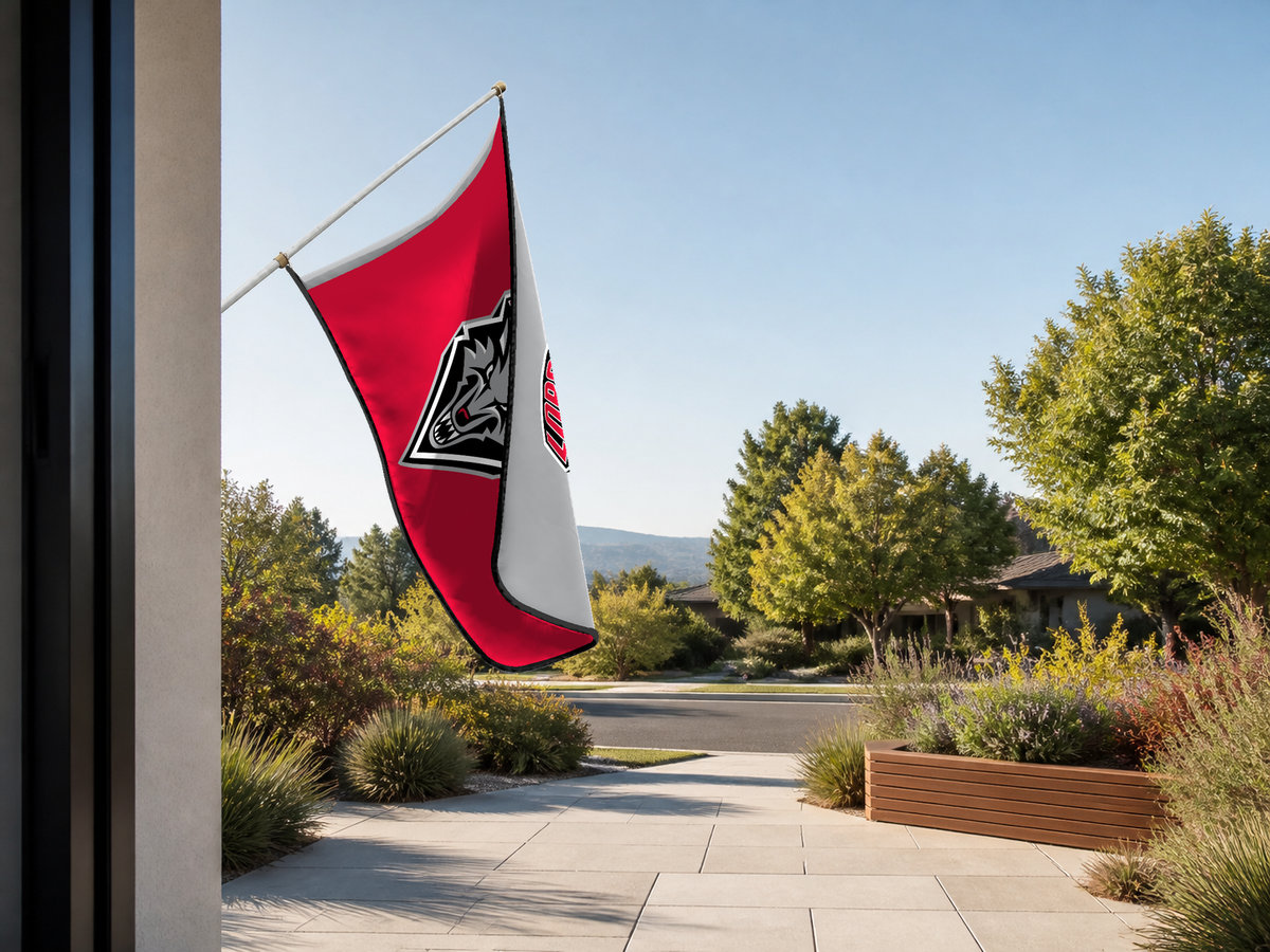 New Mexico Lobos Authentic Gameday Flag — approved one-scene environment view — EXO R89 — item_id=ncaa-fbs-new-mexico-lobos — source_sha256=229f9b4124c858274bb23dd55b9bf2cd84578bd4f257ed6c44147ee3f5f710e8