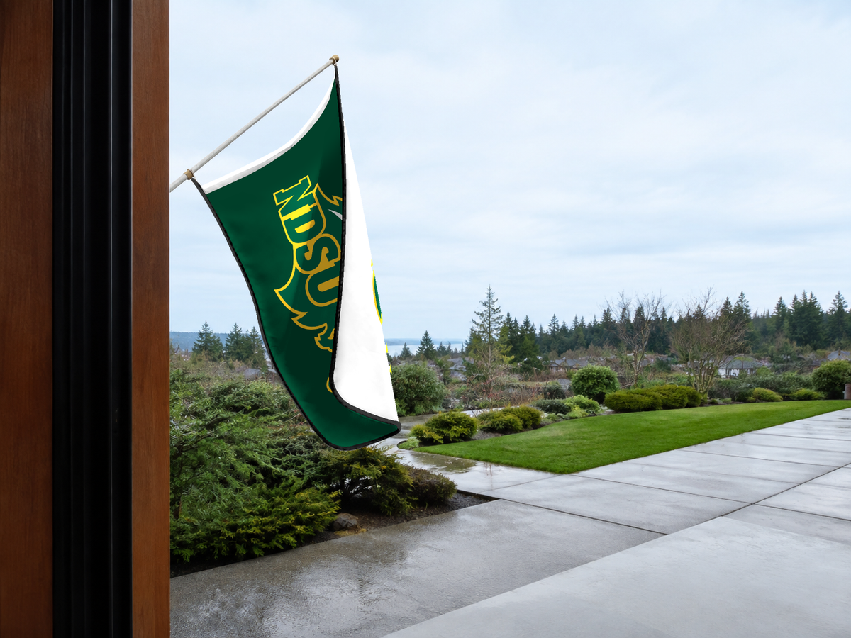 North Dakota State Bison Authentic Gameday Flag — approved one-scene environment view — EXO R89 — item_id=ncaa-fbs-north-dakota-state-bison — source_sha256=c47138f8babf08bc3a81ad0b2211bca1cb761a40added60a475b8316cd41ba8f