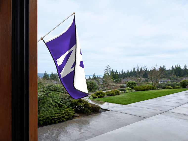 Northwestern Wildcats Authentic Gameday Flag — approved one-scene environment view — EXO R89 — item_id=ncaa-fbs-northwestern-wildcats — source_sha256=c0b29ed00dcd18f9cd7d3056c0232f566866d591ba01c8279e4fe14a9acb3609