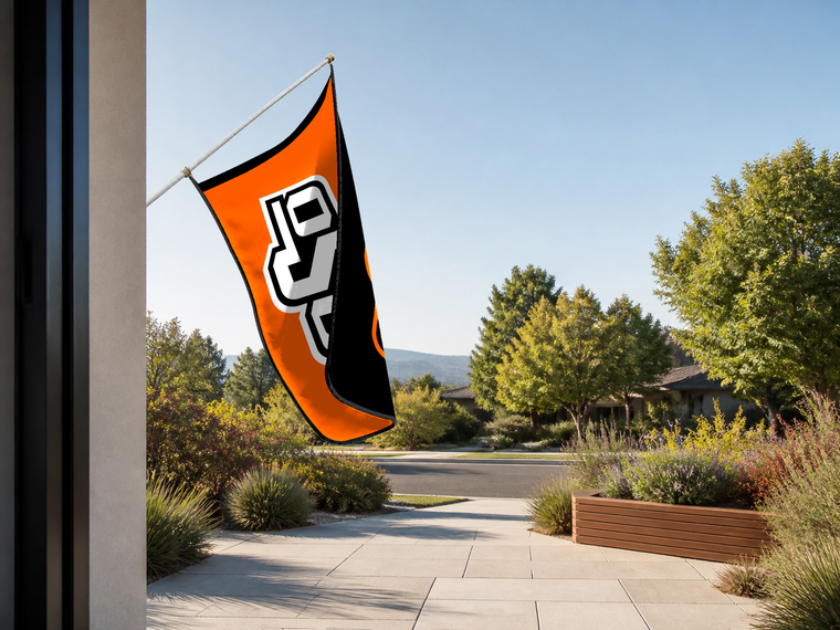 Oklahoma State Cowboys Authentic Gameday Flag — approved one-scene environment view — EXO R89 — item_id=ncaa-fbs-oklahoma-state-cowboys — source_sha256=fedac9df37fb4b6663f6917574654b674a3c75a6a7bc17c833d8169b253952d9