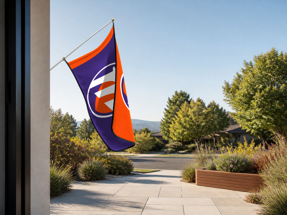Phoenix Mercury Authentic Gameday Flag — approved one-scene environment view — EXO R89 — item_id=wnba-phoenix-mercury — source_sha256=f1e589ba5290a90caa3c63794cdb075003771a3747db150e963b49f5e821e512
