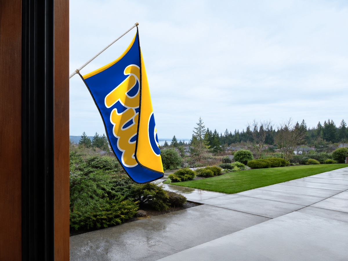 Pittsburgh Panthers Authentic Gameday Flag — approved one-scene environment view — EXO R89 — item_id=ncaa-fbs-pittsburgh-panthers — source_sha256=9725d63728ebf42fc3da048c5c053e9384722435e5712c8d0a1abbfd84ad60d9