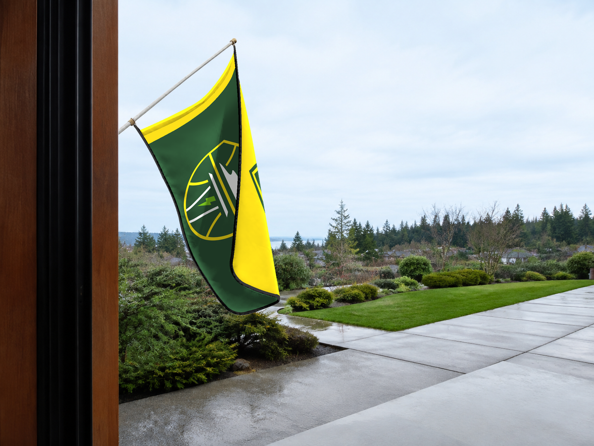 Seattle Storm Authentic Gameday Flag — approved one-scene environment view — EXO R89 — item_id=wnba-seattle-storm — source_sha256=ec471f4bf07808a2006156f5333a6020bc226debfc650afbc6dba3e45ea3c15f