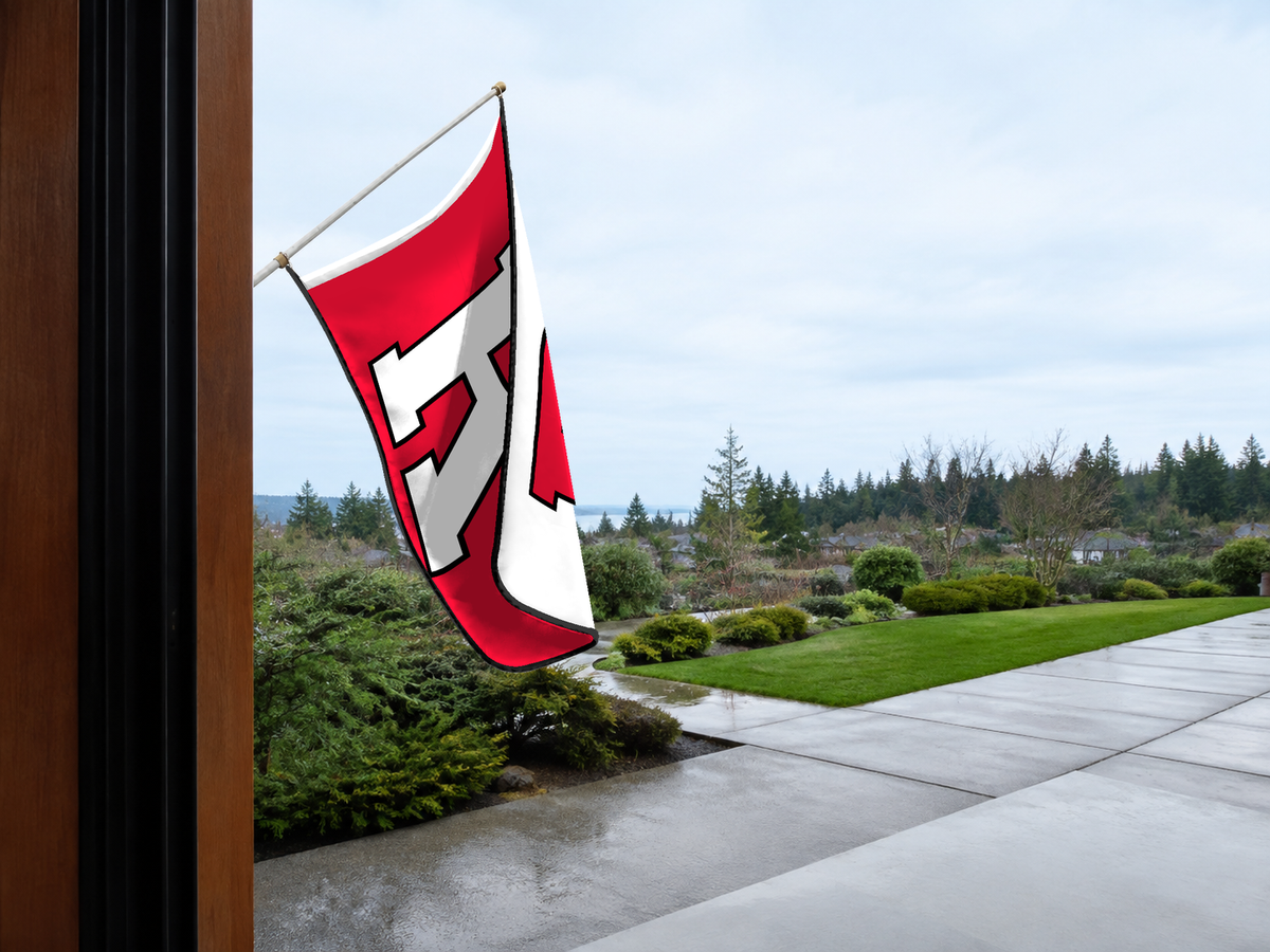 Rutgers Scarlet Knights Authentic Gameday Flag — approved one-scene environment view — EXO R89 — item_id=ncaa-fbs-rutgers-scarlet-knights — source_sha256=a4f906bb0f9a7705b40c448fe2a7cc89b955d9be0b6c582bd144460aa4a43fc1
