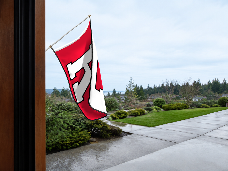 Rutgers Scarlet Knights Authentic Gameday Flag — approved one-scene environment view — EXO R89 — item_id=ncaa-fbs-rutgers-scarlet-knights — source_sha256=a4f906bb0f9a7705b40c448fe2a7cc89b955d9be0b6c582bd144460aa4a43fc1