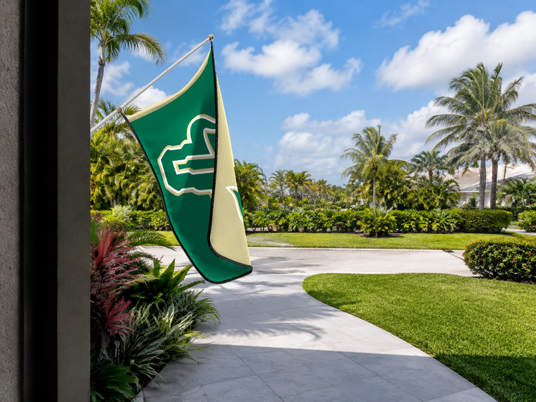 South Florida Bulls Authentic Gameday Flag — approved one-scene environment view — EXO R89 — item_id=ncaa-fbs-south-florida-bulls — source_sha256=0b1ab31b04583ae99ddec67e7d0742b600025a05149cf2bb58ef9e4881b689fd