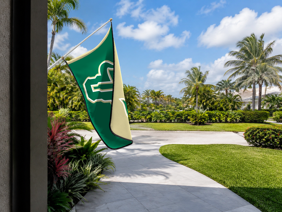 South Florida Bulls Authentic Gameday Flag — approved one-scene environment view — EXO R89 — item_id=ncaa-fbs-south-florida-bulls — source_sha256=0b1ab31b04583ae99ddec67e7d0742b600025a05149cf2bb58ef9e4881b689fd