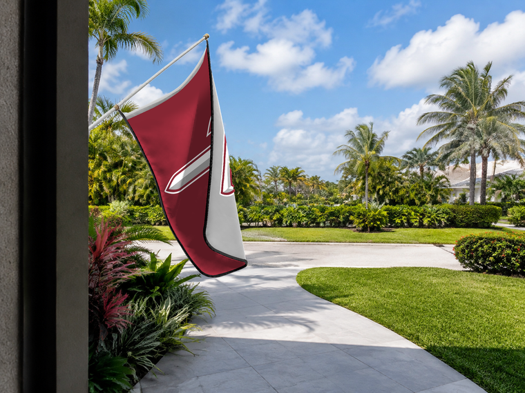 Troy Trojans Authentic Gameday Flag — approved one-scene environment view — EXO R89 — item_id=ncaa-fbs-troy-trojans — source_sha256=0f7cfb75ad27ed0da92be3a33cf1f0a106359566957cfd92b421fa5e8324eb81