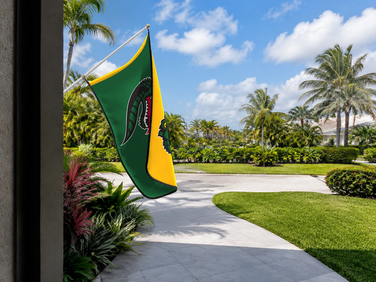 UAB Blazers Authentic Gameday Flag — approved one-scene environment view — EXO R89 — item_id=ncaa-fbs-uab-blazers — source_sha256=4acdd7982cc416ee42feff90b4abc8e6cc38b64cd427d1a895b32e53daaa793d