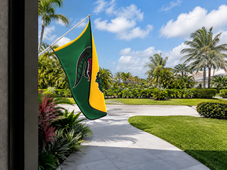 UAB Blazers Authentic Gameday Flag — approved one-scene environment view — EXO R89 — item_id=ncaa-fbs-uab-blazers — source_sha256=4acdd7982cc416ee42feff90b4abc8e6cc38b64cd427d1a895b32e53daaa793d