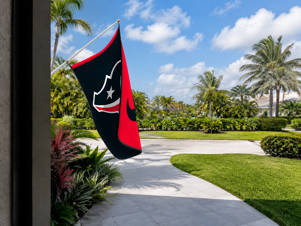 Houston Texans Authentic Gameday Flag — approved one-scene environment view — EXO R89 — item_id=nfl-houston-texans — source_sha256=a881c6bd64e6cac544cf59404d73ba5150b6a7da7c48237f300d9627174911bf