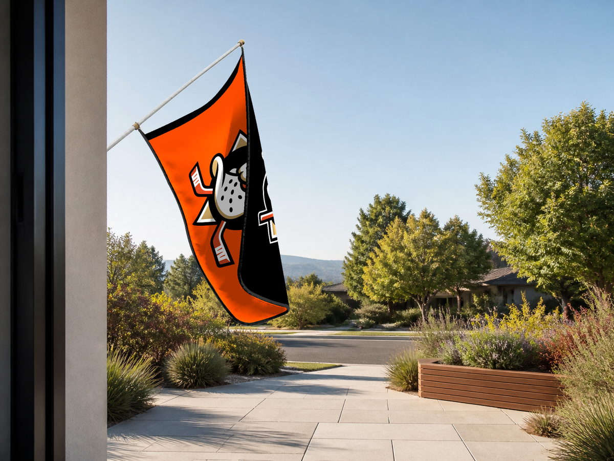 Anaheim Ducks Authentic Gameday Flag — approved one-scene environment view — EXO R89 — item_id=nhl-anaheim-ducks — source_sha256=4f188a6732ae2900d95022231ed55a03c81a8fea4cb8af814a3d03eef22c84f5