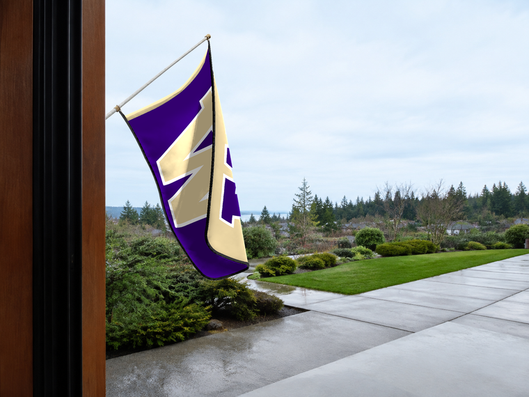 Washington Huskies Authentic Gameday Flag — approved one-scene environment view — EXO R89 — item_id=ncaa-fbs-washington-huskies — source_sha256=001963e661573a68f4105d4297692fb9aa8203537ef9df20f53ac692d07321e5