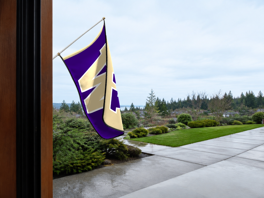 Washington Huskies Authentic Gameday Flag — approved one-scene environment view — EXO R89 — item_id=ncaa-fbs-washington-huskies — source_sha256=001963e661573a68f4105d4297692fb9aa8203537ef9df20f53ac692d07321e5