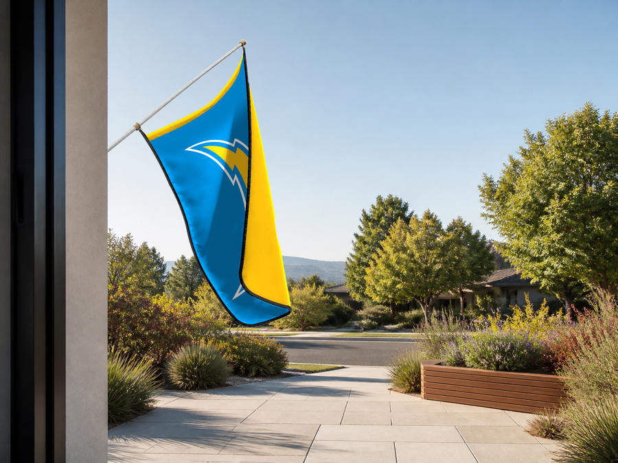 Los Angeles Chargers Authentic Gameday Flag — approved one-scene environment view — EXO R89 — item_id=nfl-los-angeles-chargers — source_sha256=a14b463c21e0a918e0f10c0a7e90dca9795c59f2c861f0fe3933e789f502f8c9