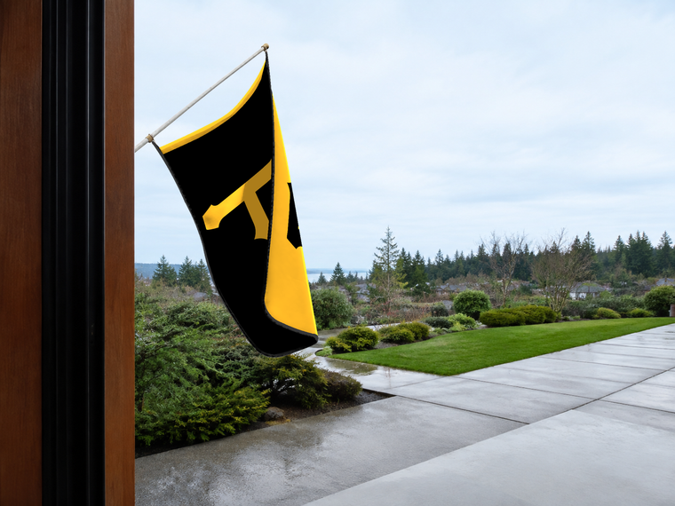 Pittsburgh Pirates Authentic Gameday Flag — approved one-scene environment view — EXO R89 — item_id=mlb-pittsburgh-pirates — source_sha256=ae7c65360c46722cb92a0941677f5e1b8ed638f548058c99d295f7467a494ba3