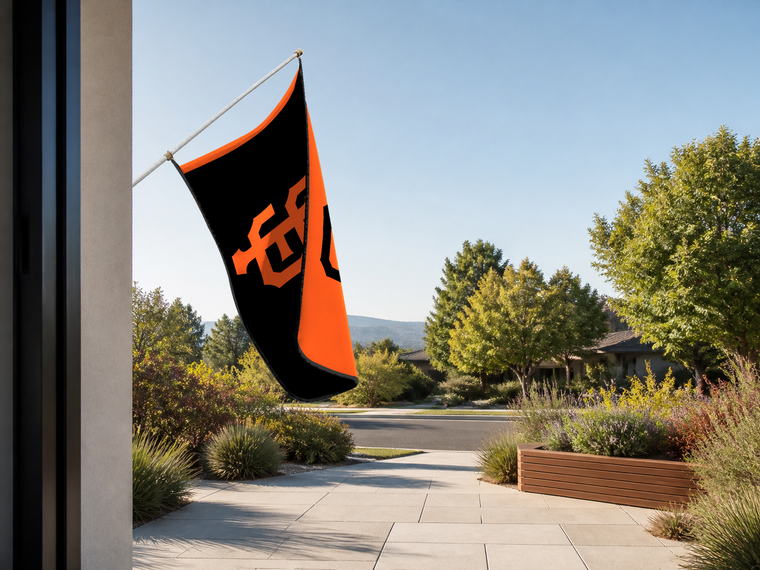 San Francisco Giants Authentic Gameday Flag — approved one-scene environment view — EXO R89 — item_id=mlb-san-francisco-giants — source_sha256=473df80302c15cefe42f04f03d41ca25bf2863bc0616529dc3b80d01873fe6e4