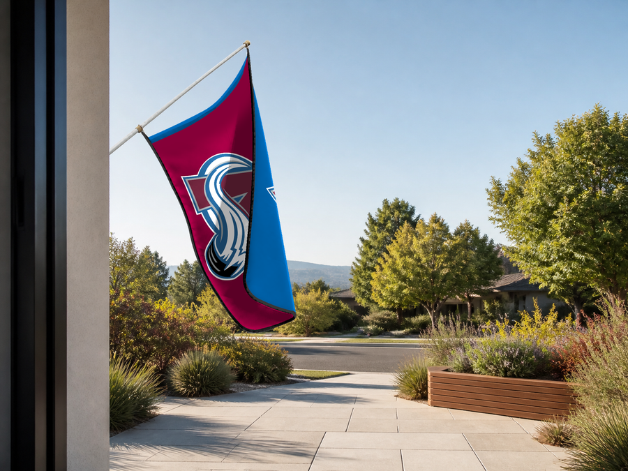 Colorado Avalanche Authentic Gameday Flag — approved one-scene environment view — EXO R89 — item_id=nhl-colorado-avalanche — source_sha256=6be171b6d6586d20aea9ccfff0fa107d2606c8be28129addd3505a51f861c6ca
