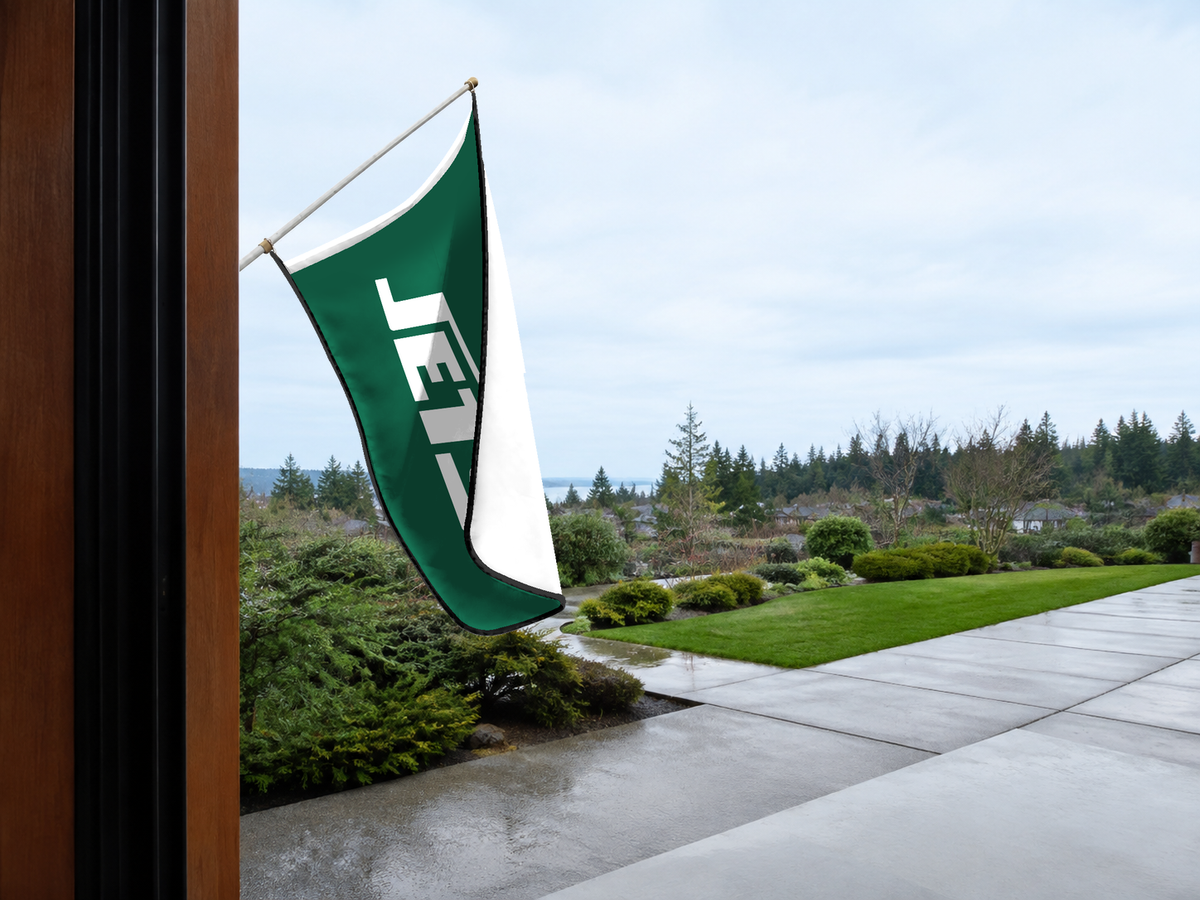 New York Jets Authentic Gameday Flag — approved one-scene environment view — EXO R89 — item_id=nfl-new-york-jets — source_sha256=6fd8cd2dce265924fa23ef3fed5a6ea48287c471a9c80c5dbcba6d6b04805b43