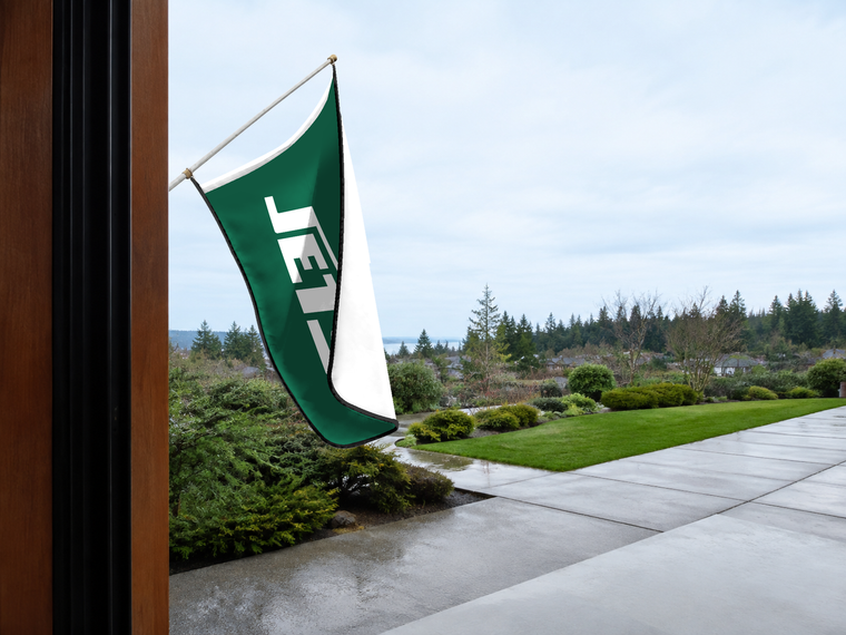 New York Jets Authentic Gameday Flag — approved one-scene environment view — EXO R89 — item_id=nfl-new-york-jets — source_sha256=6fd8cd2dce265924fa23ef3fed5a6ea48287c471a9c80c5dbcba6d6b04805b43