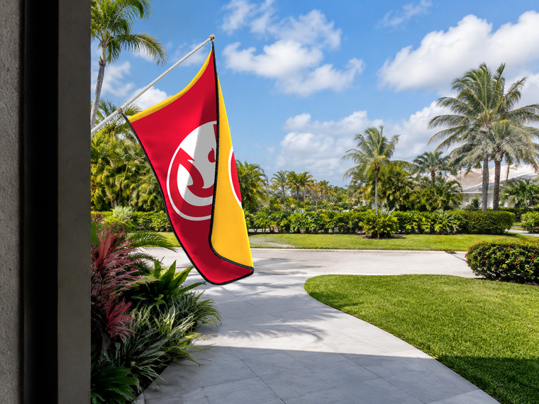 Atlanta Hawks Authentic Gameday Flag — approved one-scene environment view — EXO R89 — item_id=nba-atlanta-hawks — source_sha256=0394a4590c7f68721138638e59975d83e49f3d0ca901b4c104383198f501e2ff