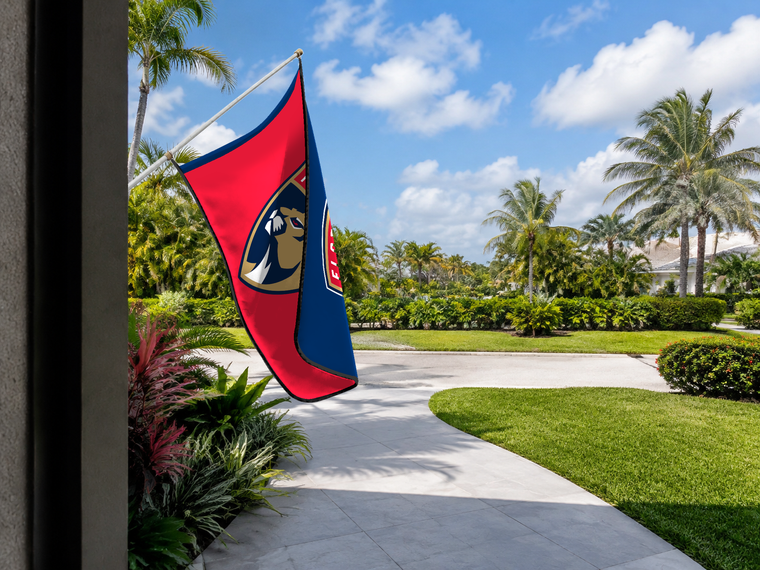 Florida Panthers Authentic Gameday Flag — approved one-scene environment view — EXO R89 — item_id=nhl-florida-panthers — source_sha256=6db3f09b583d26f90e80fe09e66ff3a9a4e0ed662d2d1f963b455c13118a5c16