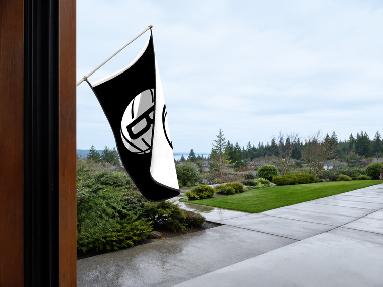 Brooklyn Nets Authentic Gameday Flag — approved one-scene environment view — EXO R89 — item_id=nba-brooklyn-nets — source_sha256=f9f0298f83cada45c0cb71e86a41da983066588bcebb17f8d123071e6a43ec36