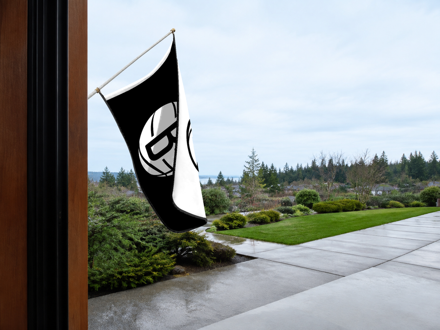 Brooklyn Nets Authentic Gameday Flag — approved one-scene environment view — EXO R89 — item_id=nba-brooklyn-nets — source_sha256=f9f0298f83cada45c0cb71e86a41da983066588bcebb17f8d123071e6a43ec36