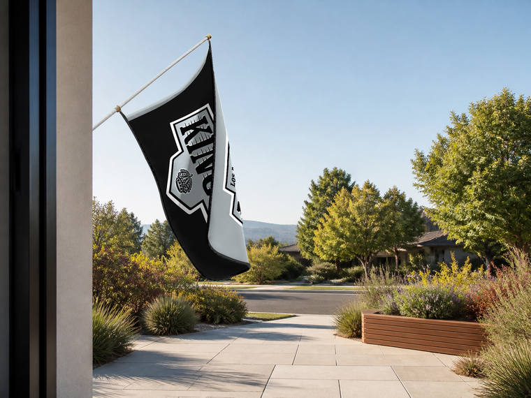 Los Angeles Kings Authentic Gameday Flag — approved one-scene environment view — EXO R89 — item_id=nhl-los-angeles-kings — source_sha256=63df575d5361691ee7cdd2d6ff798d9e4ca4aa12959c3f51b76e6a296f93064f