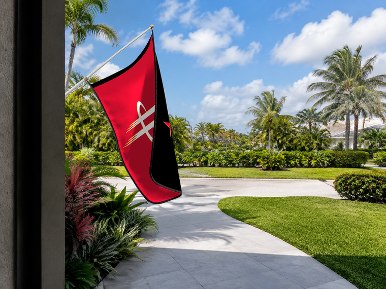 Houston Rockets Authentic Gameday Flag — approved one-scene environment view — EXO R89 — item_id=nba-houston-rockets — source_sha256=1be10eda44405eef0565626b4756e55300f867ce771c68ab1a65b4a9d8902163