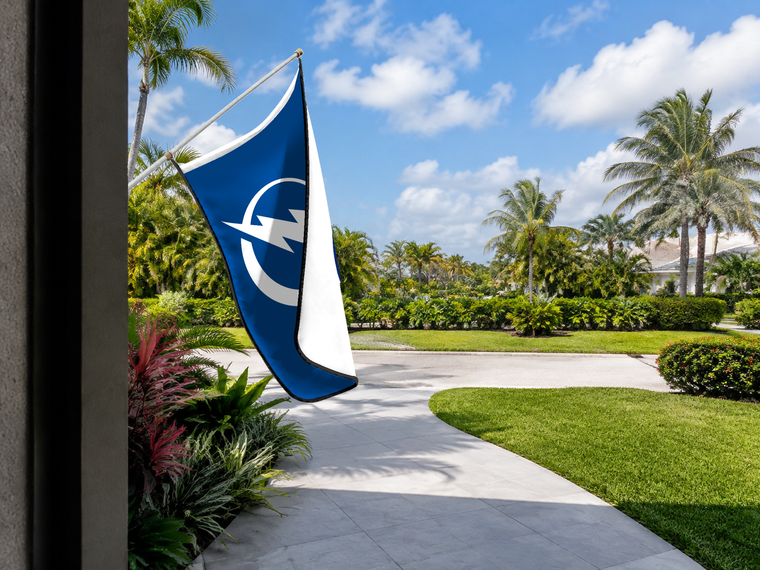Tampa Bay Lightning Authentic Gameday Flag — approved one-scene environment view — EXO R89 — item_id=nhl-tampa-bay-lightning — source_sha256=7e3968ef4415d5d39c969bf3ec0d23fb540e2b231829b47fad6137f764995423