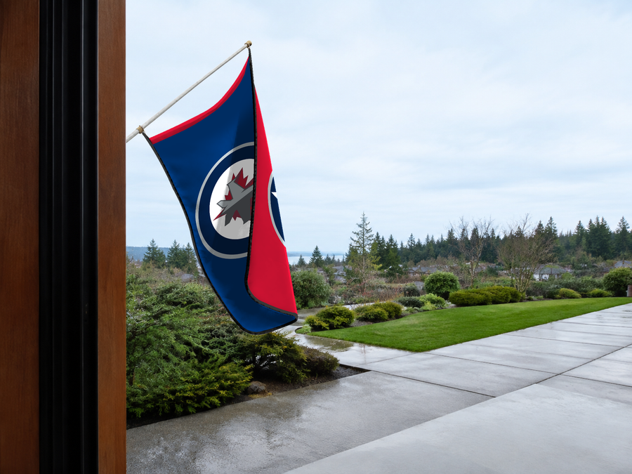 Winnipeg Jets Authentic Gameday Flag — approved one-scene environment view — EXO R89 — item_id=nhl-winnipeg-jets — source_sha256=b1f95cfcc412cb53a77fddcc1ec75e42d398401a8b7a11a438fea4070c8b14dc