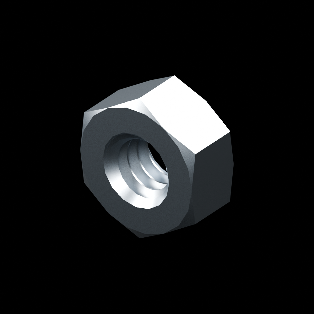 EXO-HDW 1/4-20 Hex Nut - raw stainless steel - clean isometric view