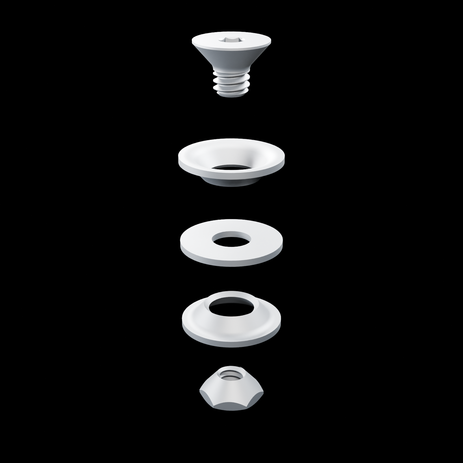RolyPulley Swivel Kit - Black oxide - one-kit exploded hardware stack