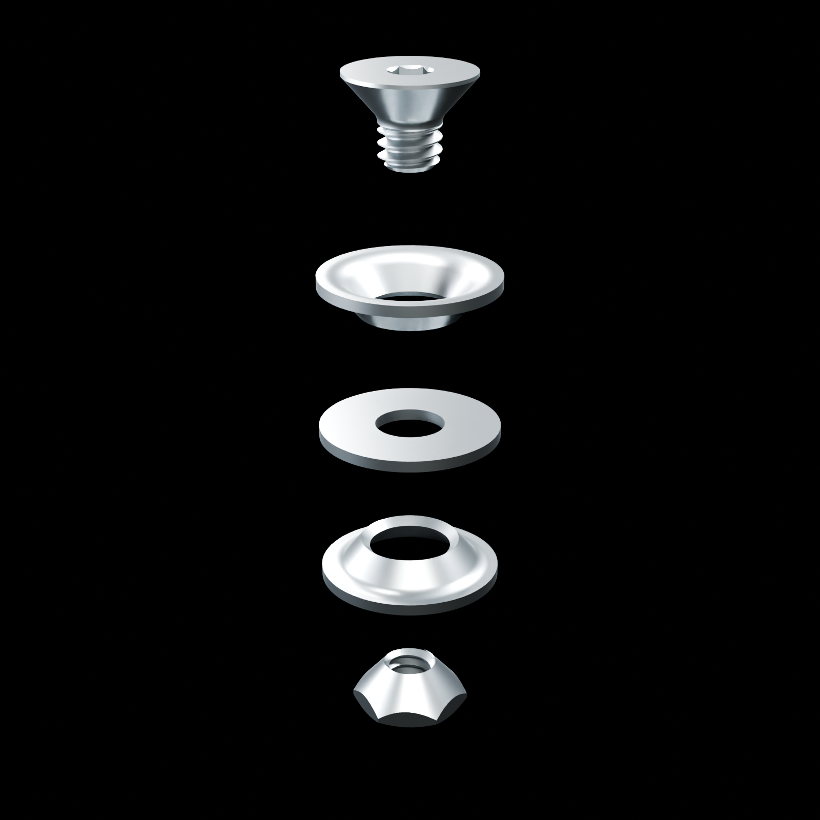 RolyPulley Swivel Kit - Raw stainless - one-kit exploded hardware stack