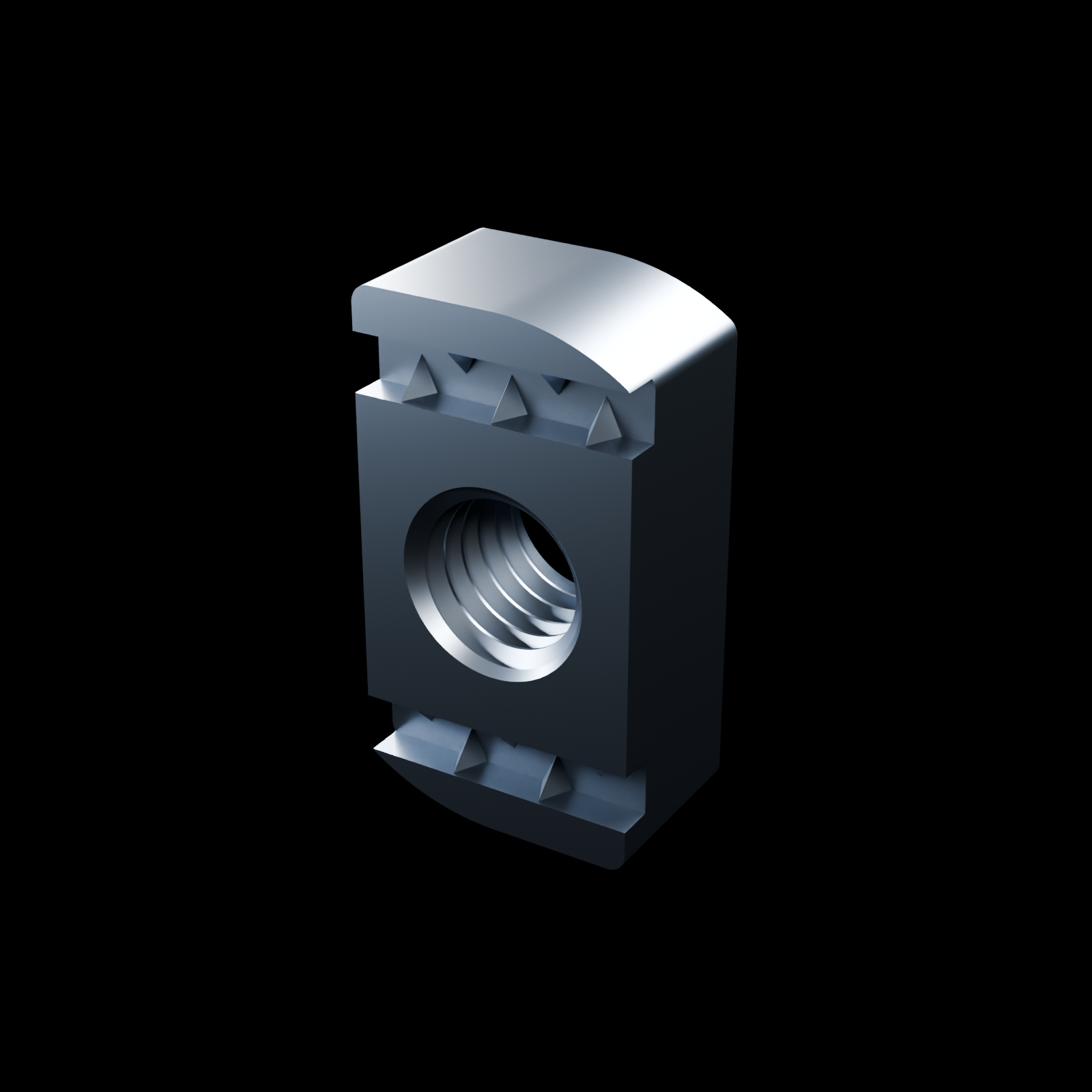 EXOSTRUT standard strut nut / 1/2-13 / No spring / 304 stainless steel / exact McMaster-Carr 3259T777 STEP geometry