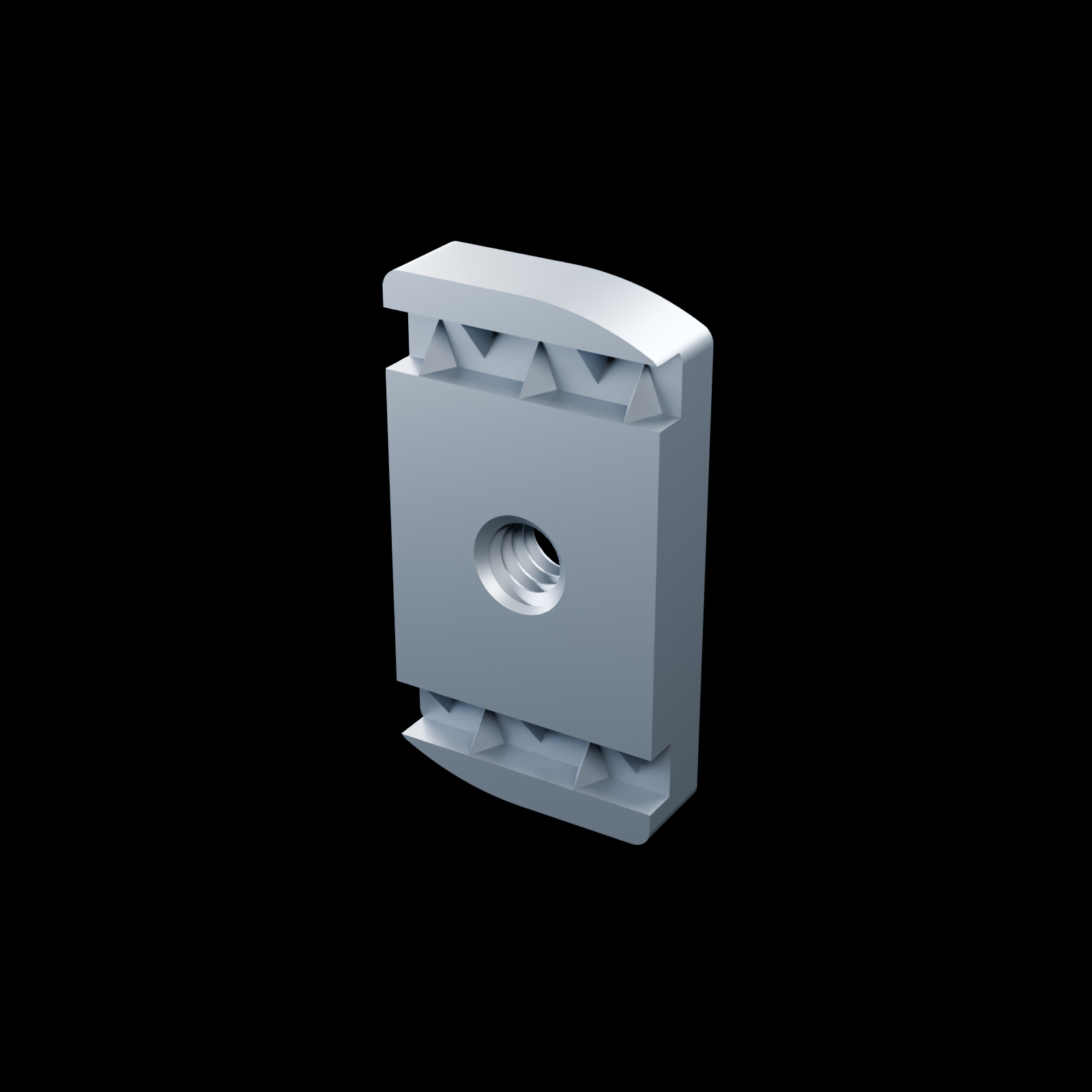 EXOSTRUT standard strut nut / 1/4-20 / No spring / Zinc-plated steel / exact McMaster-Carr 3259T31 STEP geometry
