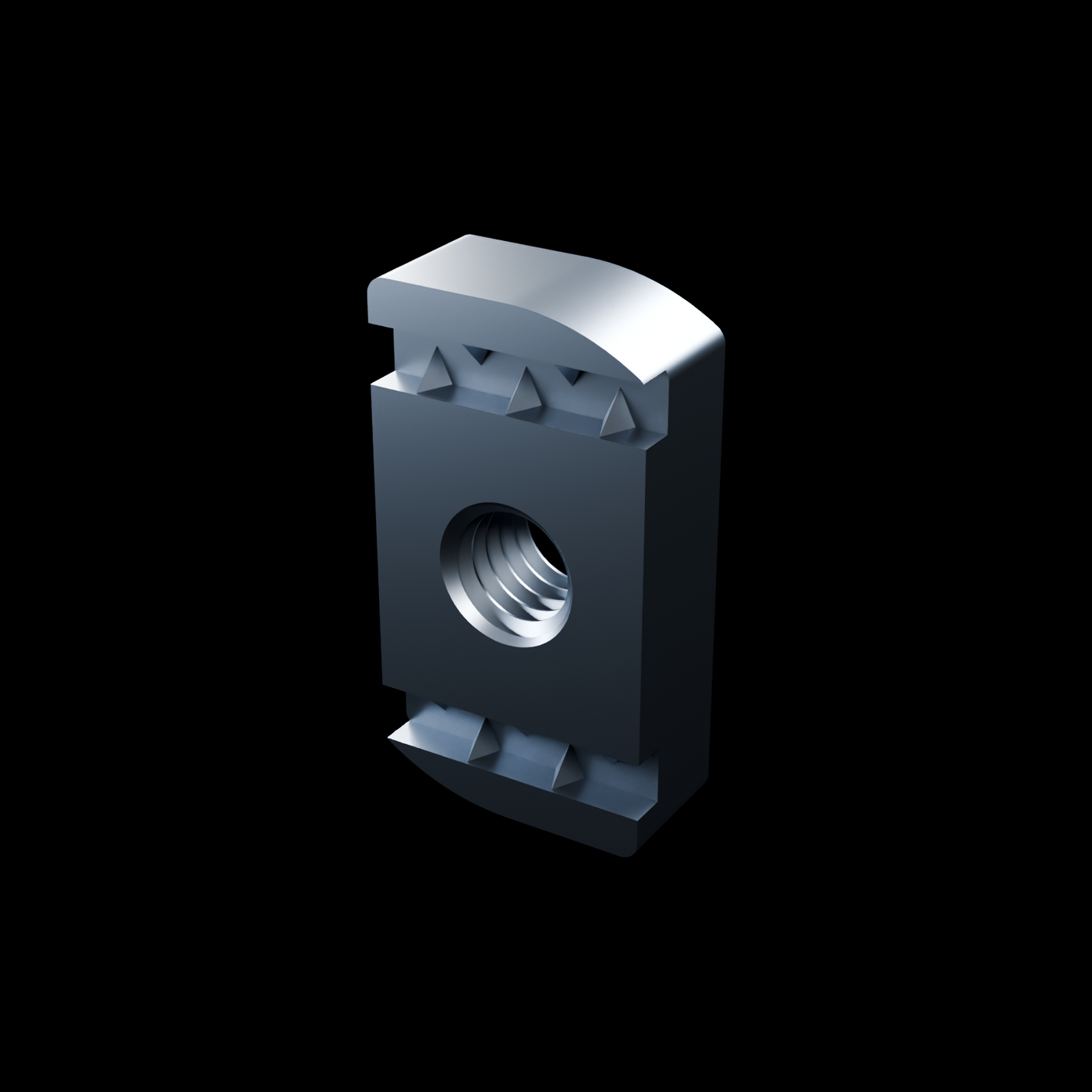 EXOSTRUT standard strut nut / 3/8-16 / No spring / 304 stainless steel / exact McMaster-Carr 3259T776 STEP geometry