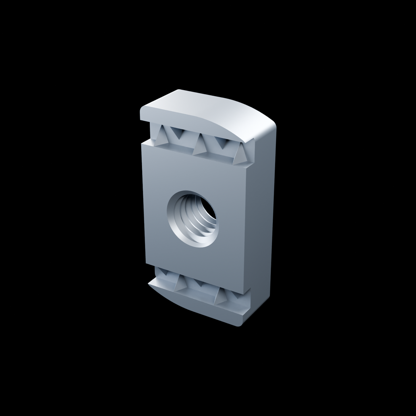 EXOSTRUT standard strut nut / 3/8-16 / No spring / Zinc-plated steel / exact McMaster-Carr 3259T32 STEP geometry