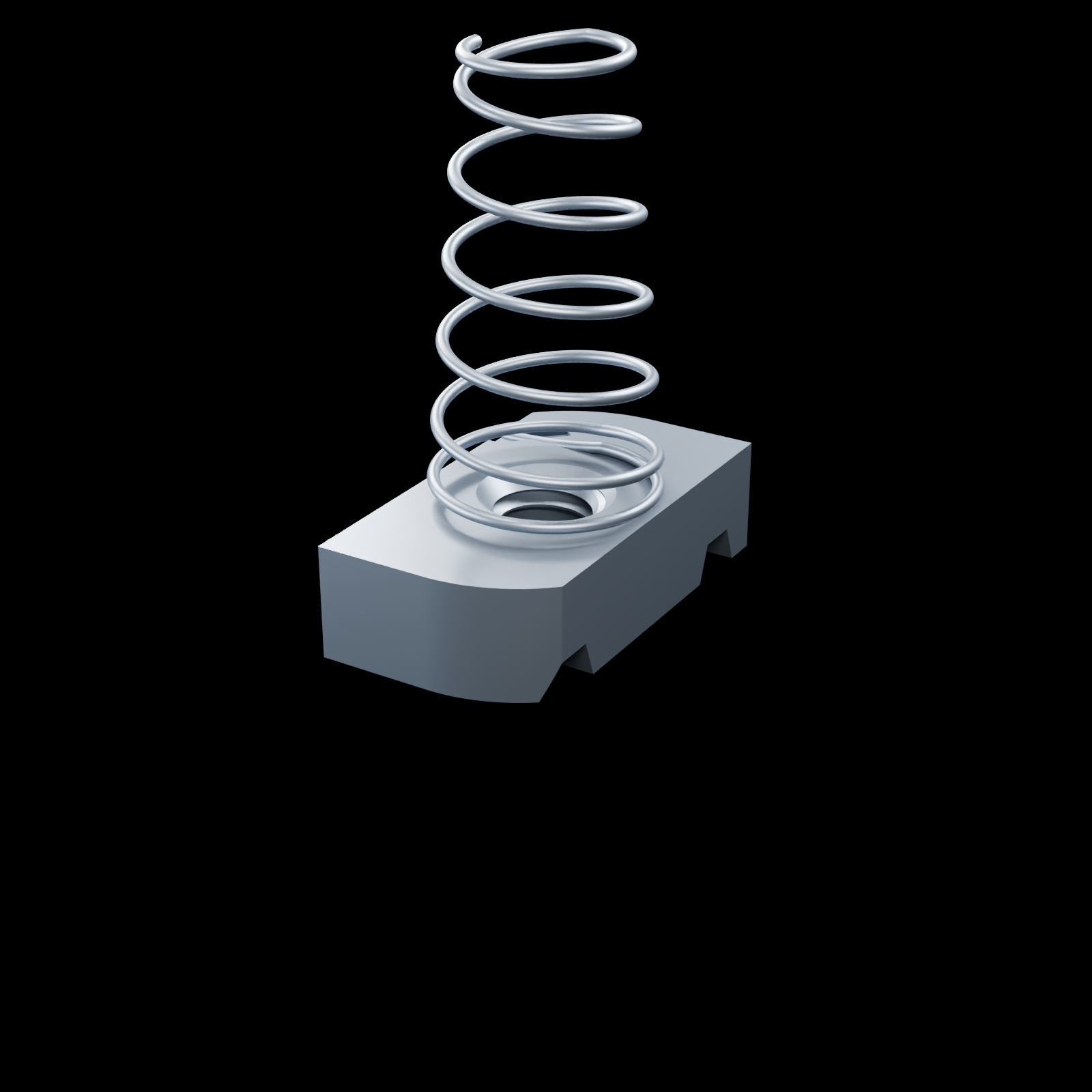 EXOSTRUT standard strut nut / 3/8-16 / With spring / Zinc-plated steel / exact McMaster-Carr 3259T14 STEP geometry
