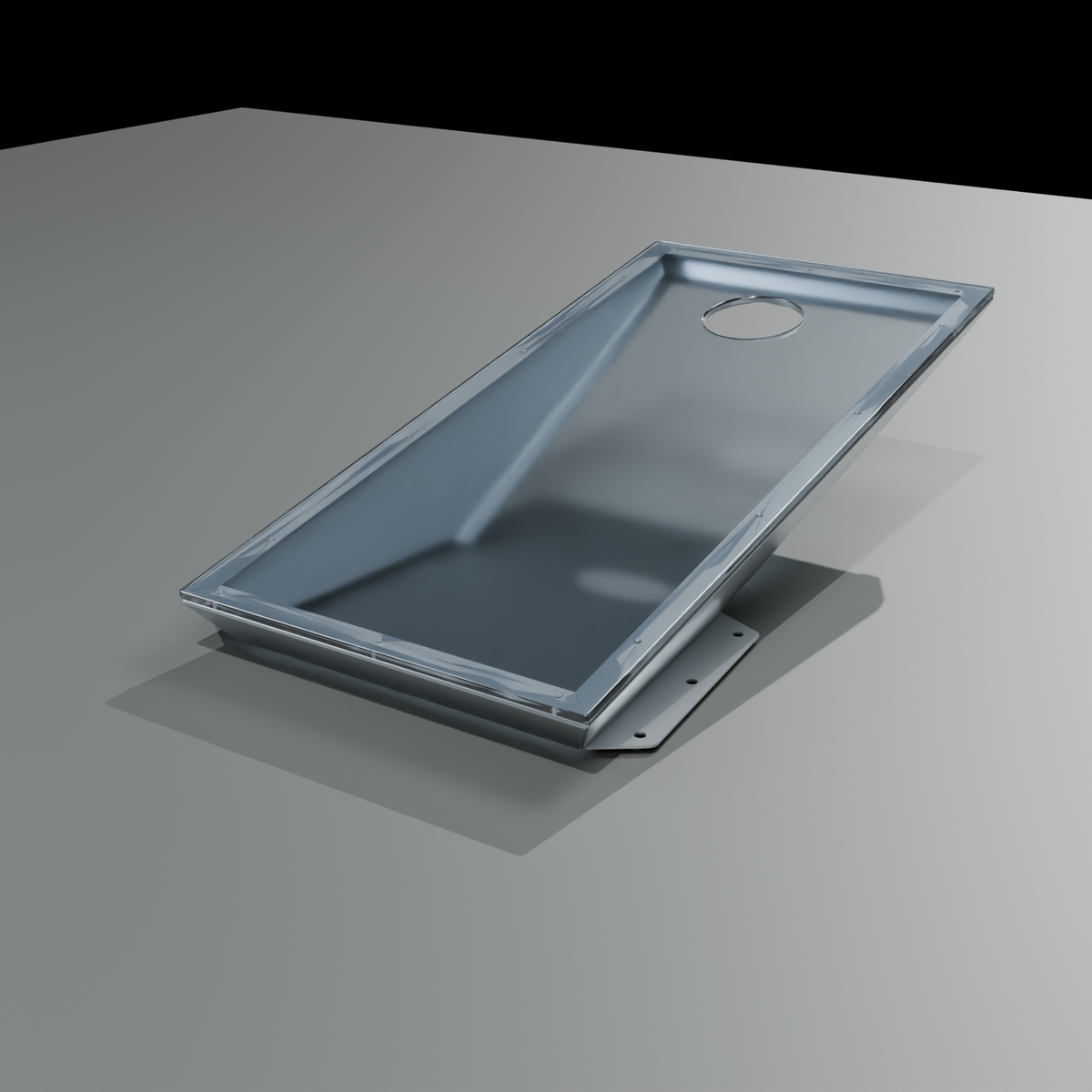 GFPC Park Cornhole / raw aluminum self-finish planning view / clear unbranded polycarbonate playing surface