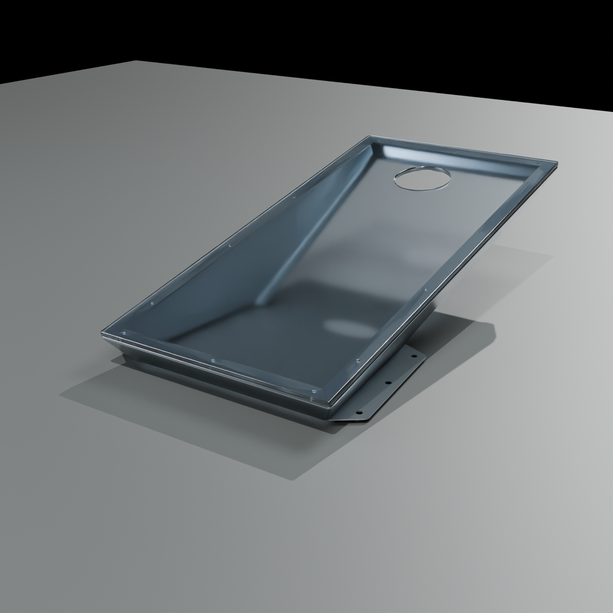 GFPC Park Cornhole / number 4 brushed stainless metal frame / clear unbranded polycarbonate playing surface