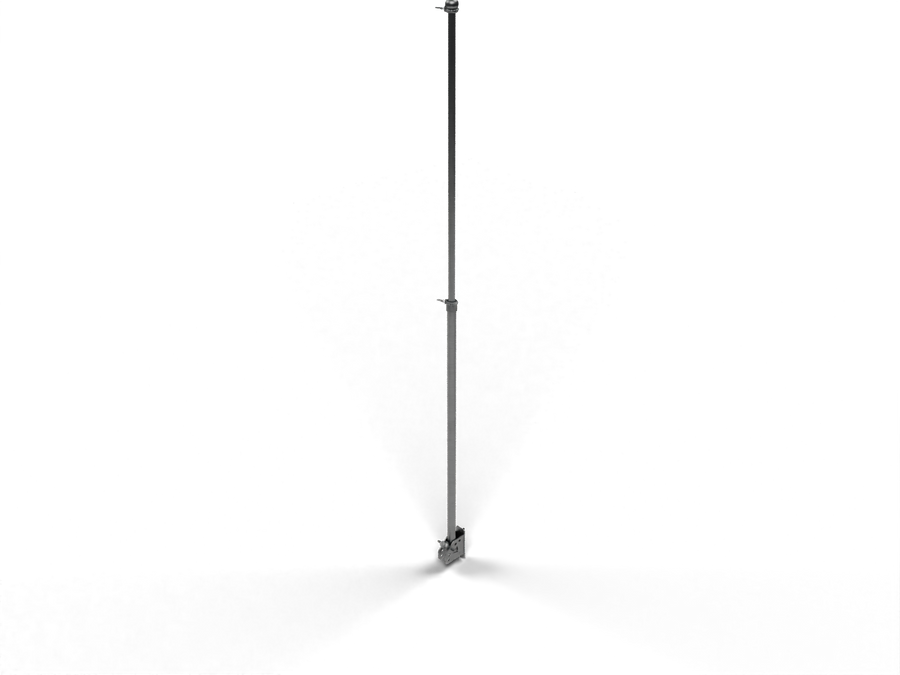Gameday MVP Surface Mount / R01 / brushed stainless mounted flagpole presentation / authored CAD geometry