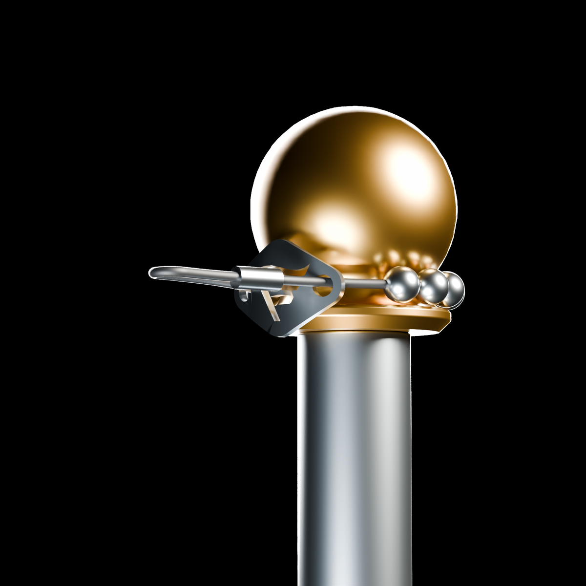 Gameday MVP hardware / R02 / proprietary cable-bearing spinner / black captured cable path / stainless threaded release knob detail
