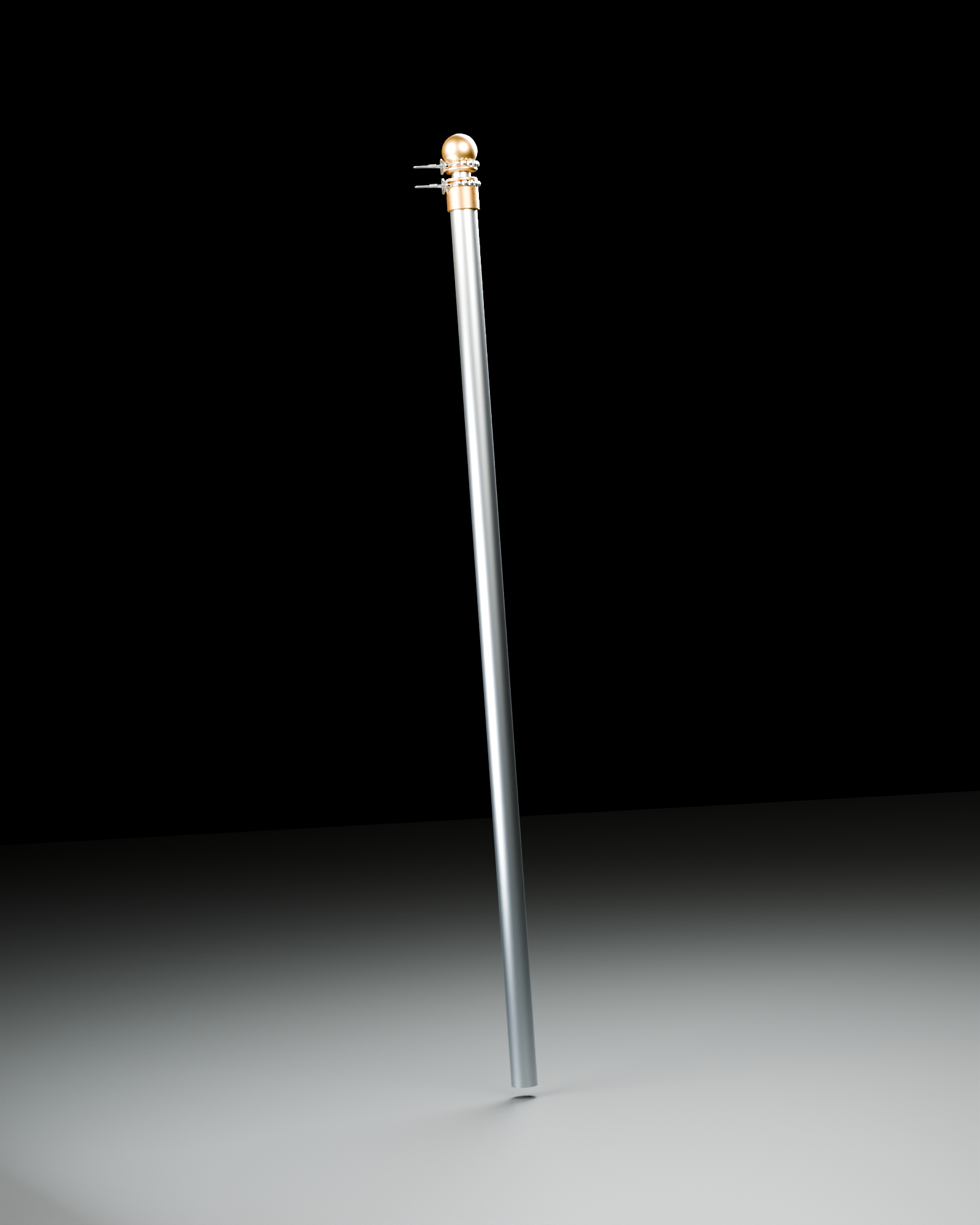 Gameday MVP hardware / R02 / collapsed MVP flagpole / approximately 37.5 inches overall / finial and compression fitting separated by approximately one quarter inch