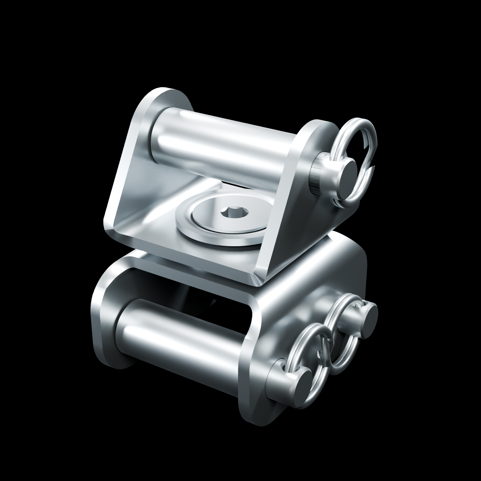 RolyPulley Swivel Kit with the paired pulley bodies rotated into an aligned routing position