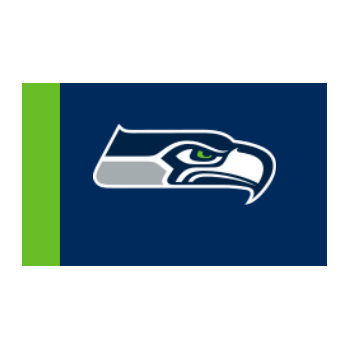 Seattle Seahawks Authentic Gameday Flag Side A, shown as high-resolution catalog artwork with an Action Green header, navy field, and Seattle mark.