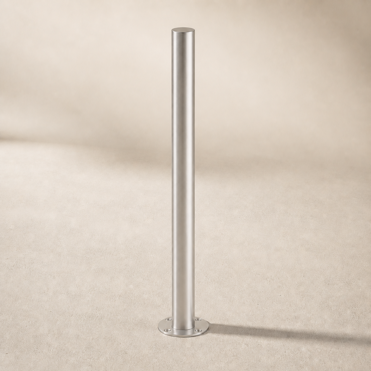 Boll-In surface-mounted stainless steel architectural bollard with round stainless base plate