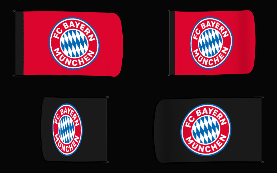 Bayern Munich Authentic Gameday Flag — clean four-view front design, front flying, back flying, and back design proof — source_sha256=e6cfff8721a244c7529a0c00eccb4cf8d3f3a1a67d8b38cf0de45de801078da9