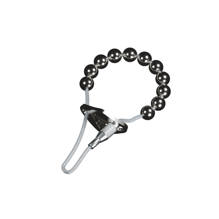 Complete cable-bearing spinner with coated cable, bearing balls, retained knurled barrel and slide-adjuster plate